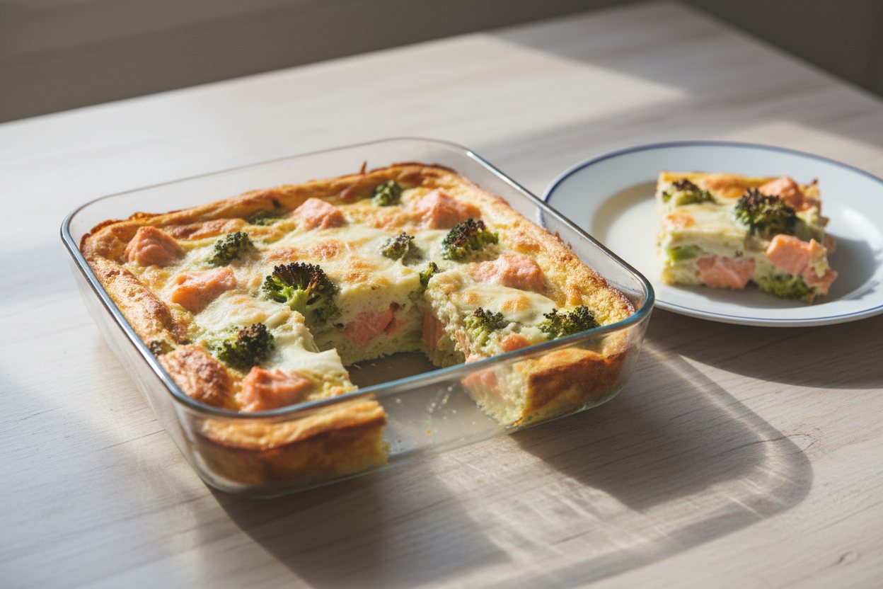 Bielkovinový „quiche“ s rybou a brokolicou