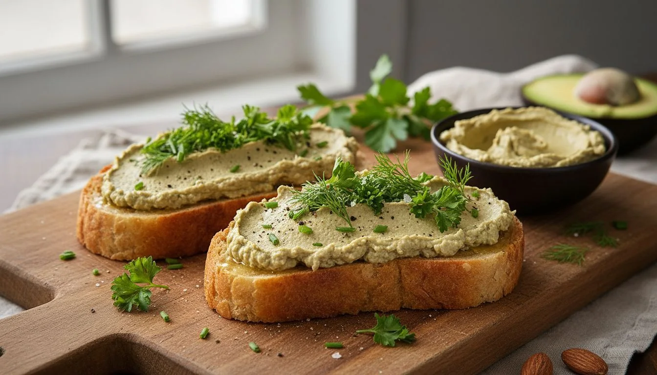 Mandľové toasty s pečeňovou paštétou a bylinkami