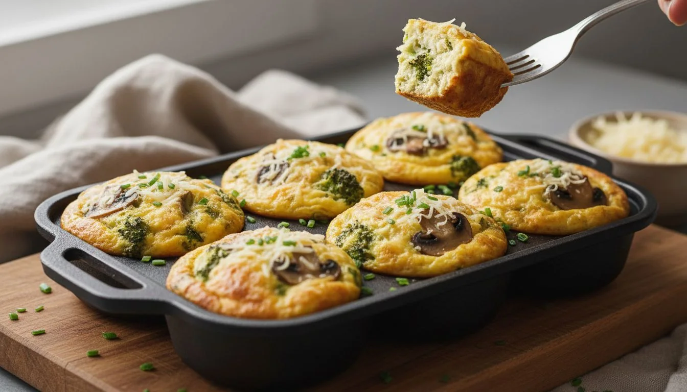 Vaječné muffiny so šampiňónmi a brokolicou